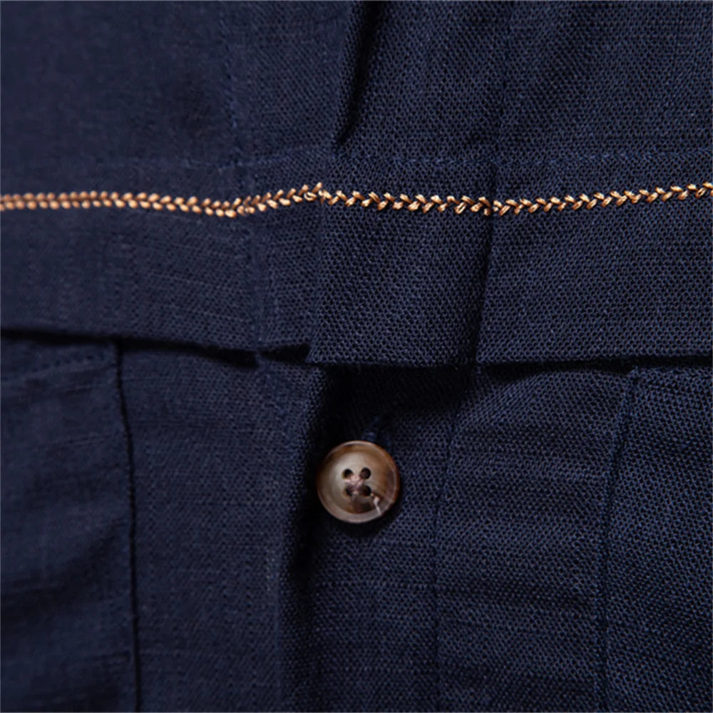 Spring Men's Long-Sleeve Pure Colour Linen Shirt For Casual Comfort and Style Breathable Male Shirts