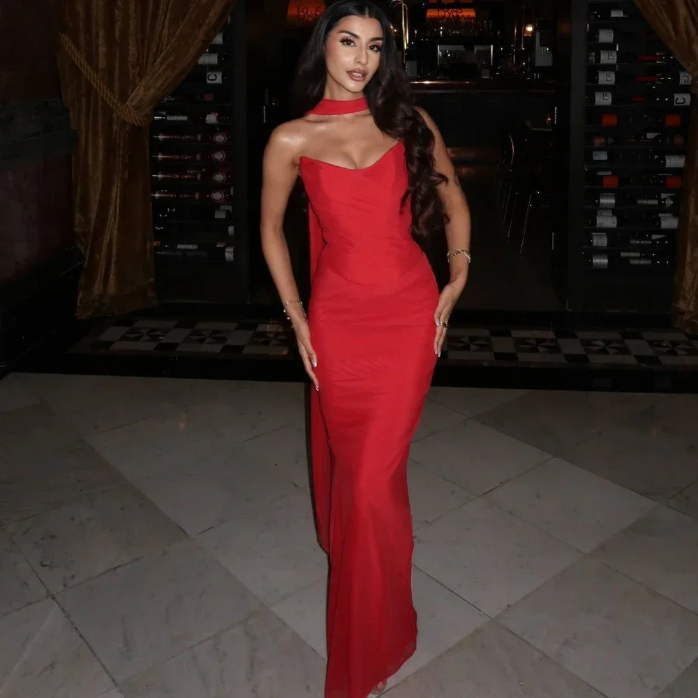 Elegant Women 2 Piece Dress Set 2024 Strapless Bodycon Crop Top and Maxi Skirt Set Formal Wedding Guest Party Dress