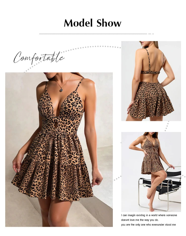 Dresses Spring Summer Dating Fitting Slim Leopard Cut-Out Sleeveless Sweetheart Neck Mini Cami Dresses For Women