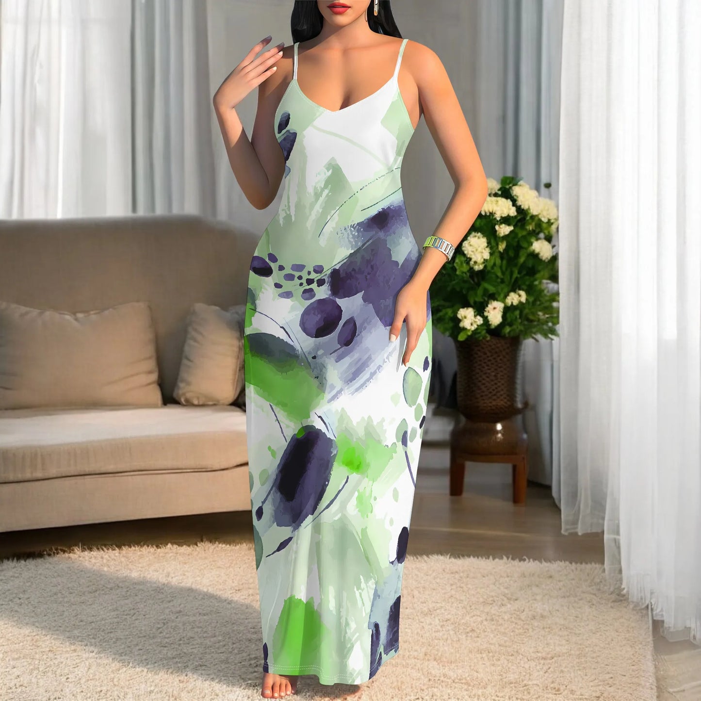 Color Splash Art Maxi Dress Plus Size Sleeveless Summer Vacation Party Dress