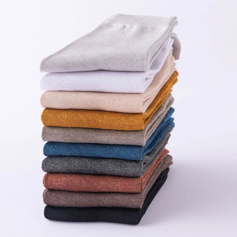 10 Pair Women's Bamboo Fibre Socks Harajuku Retro Solid Colour Casual Ladies Set Korean Style Female Socks