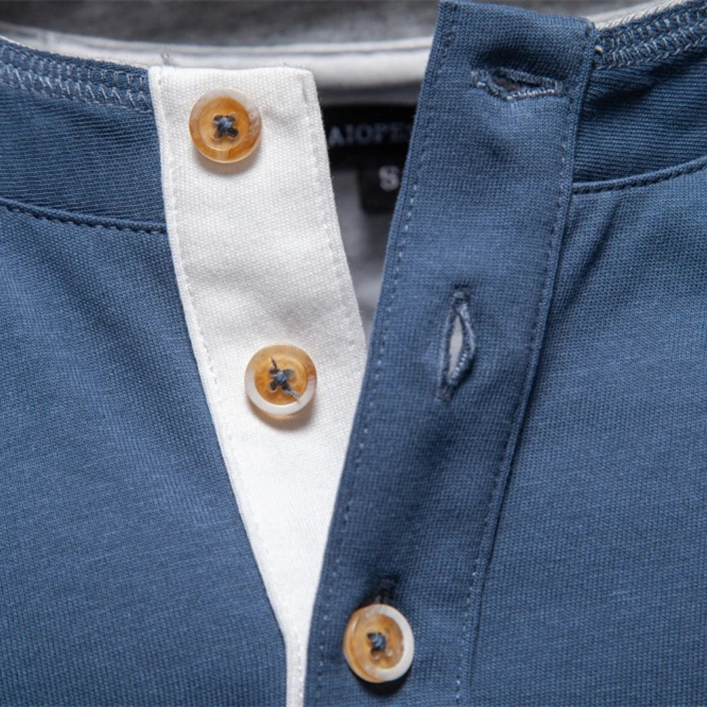 Men's Long Sleeve Fashion High Quality Cotton T-Shirt With Button Collar Basic Male T-Shirt