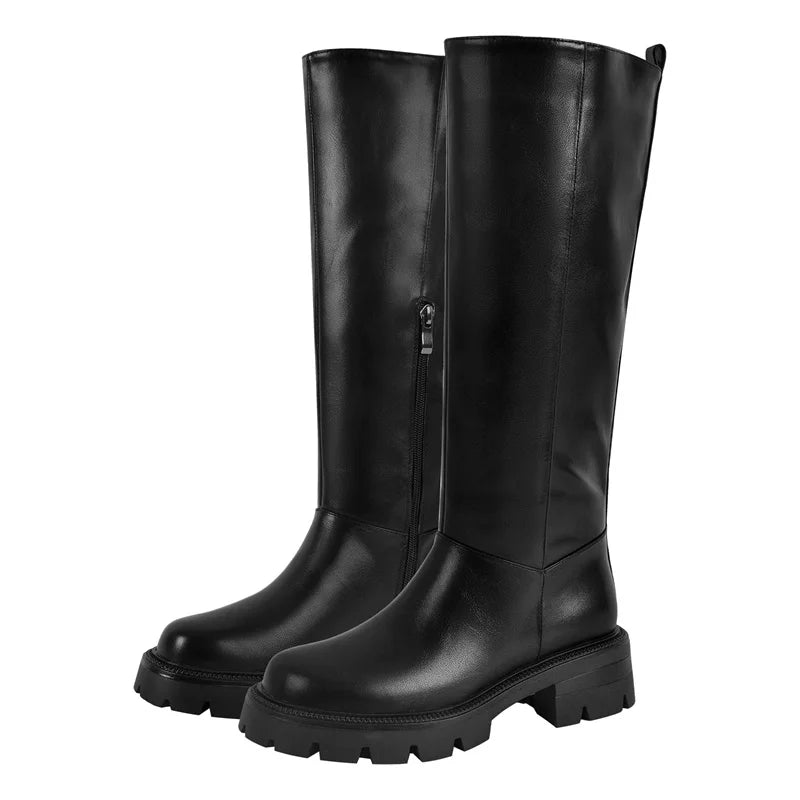 Women Black Matte Knee High Boots High Heeled Winter Warm Woman Fashion Snow Motorcycle Boots