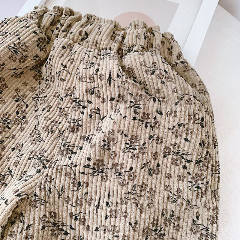 New Autumn Girls Boys Casual Pants Leopard Print Kids Corduroy Pants Loose Korean Version Fashion Children Trousers 1-8T Unisex