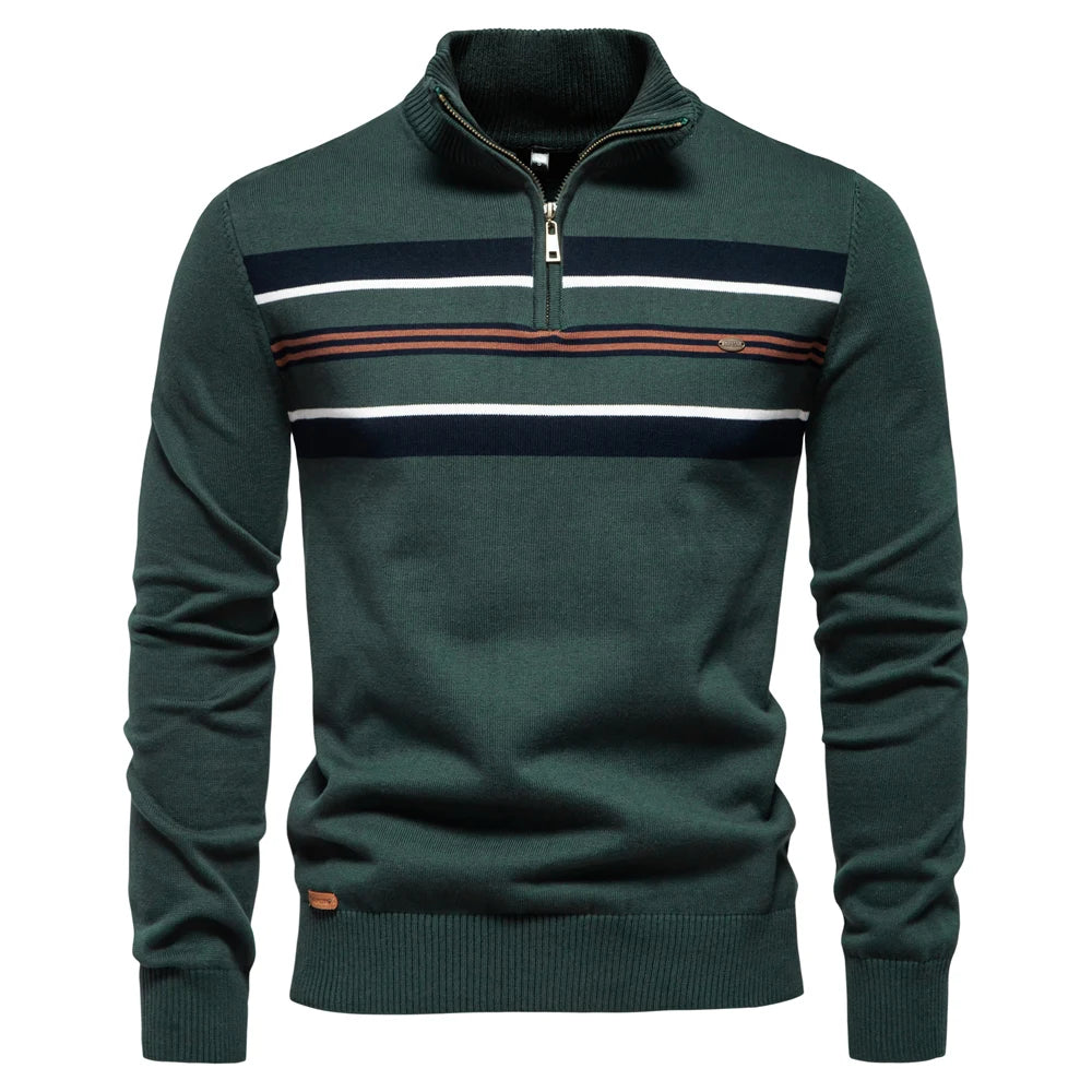 Men's Mock Neck Cotton Pullover Knit Sweaters Casual Business Strip Ribbed Turtleneck Sweaters for Men