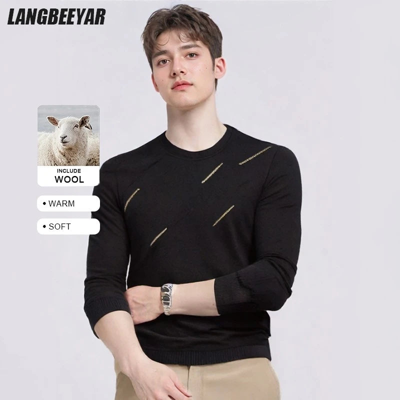 Men's High-End Woollen Designer Knitted Pullover Sweater, Casual Graphic Trendy Korean Brand, and Male Jumpers