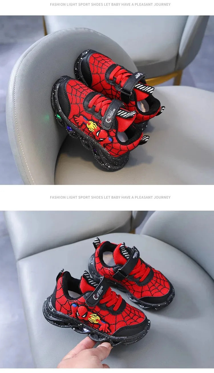 Disney Spiderman Light-Up Boys Spring Sneakers Breathable Mesh Outdoor Shoes with Non-Slip Sole, Illuminated LED Kid Footwear