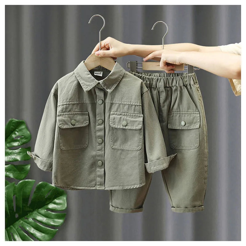 Spring Kids Clothes 2PCS Set Children Solid Colour Thin Style Coat + Pants Boys Girls Outwear 12M-7T Unisex