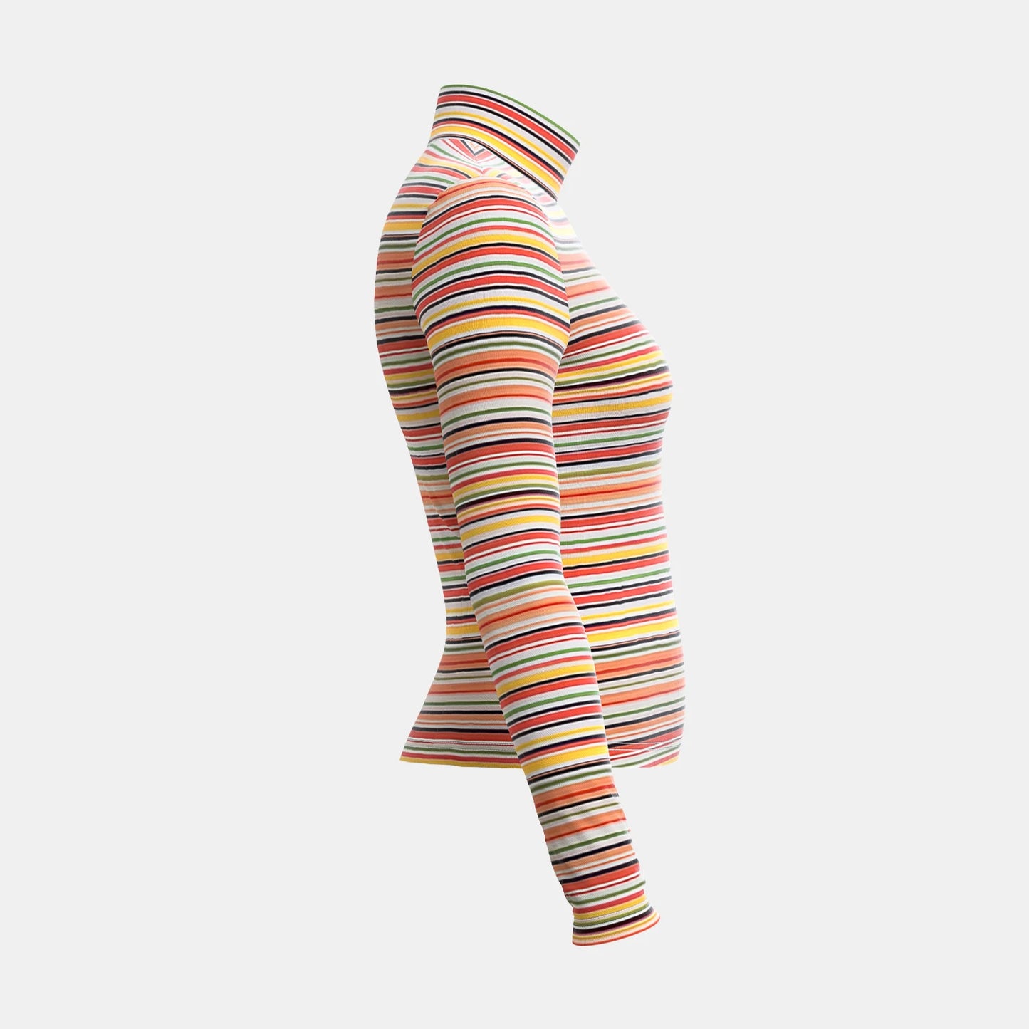 Women's T-Shirts Autumn Fitting Slim Stripe Long Sleeve High-Neck Regular Casual T-Shirts