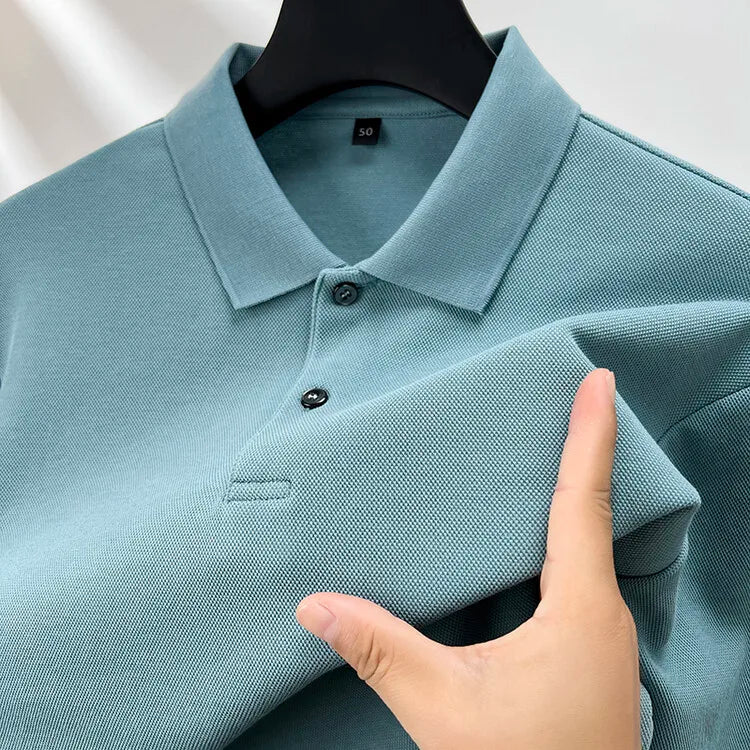 Men's 100% Cotton Polo Shirt, Four Seasons Universal Leisure Long Sleeve, Breathable Lapels T-shirt, Perfect and Durable for Golf Sports
