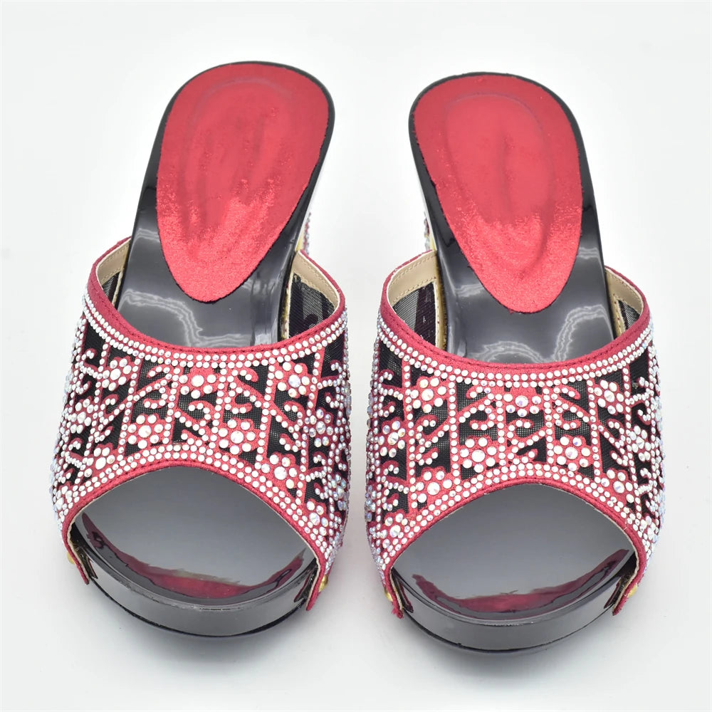 Women's Dress Shoes Open Toe Slip on Wedding Shoes Decorated with Rhinestone Pumps Women Shoes High Heels Pumps