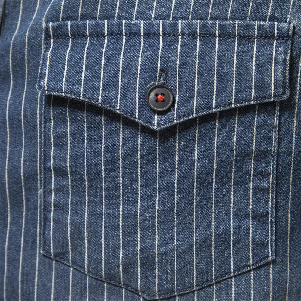 Men's Cotton Denim Shirts Striped Stretch Long Sleeve High Quality Jeans Shirts Casual Slim Cowboy Shirts For Men