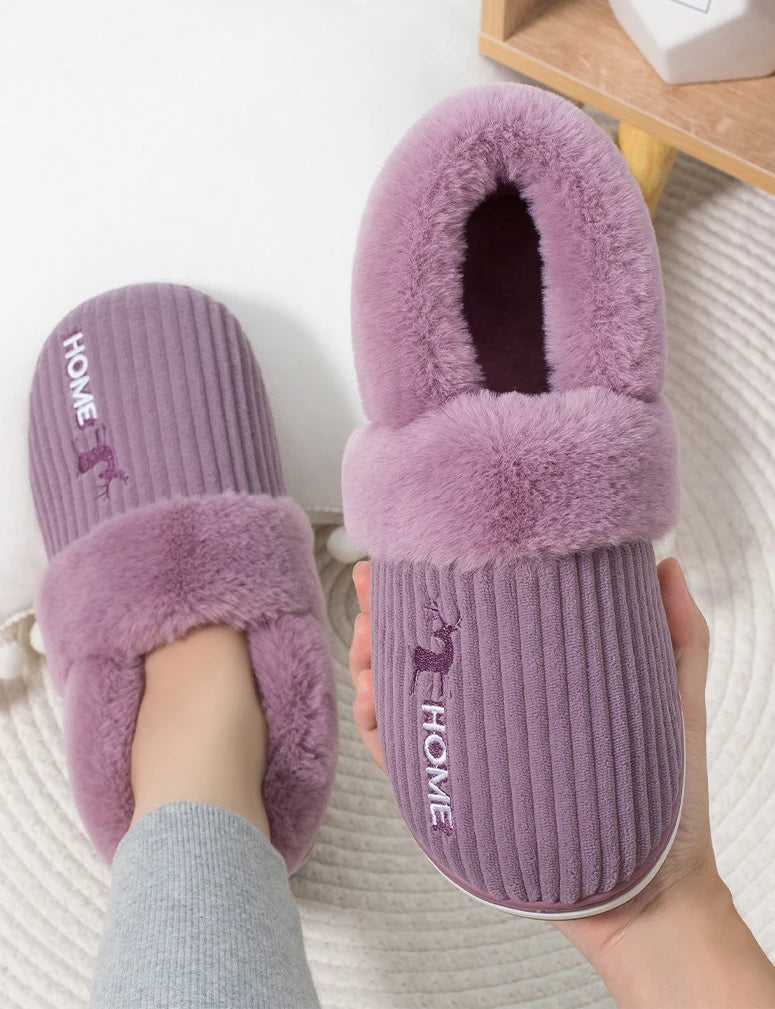 Unisex Warm Plush Winter Slippers Indoor Furry Fluffy Cotton Slides Suitable As Comfortable Home Bedroom Shoe For Men & Women