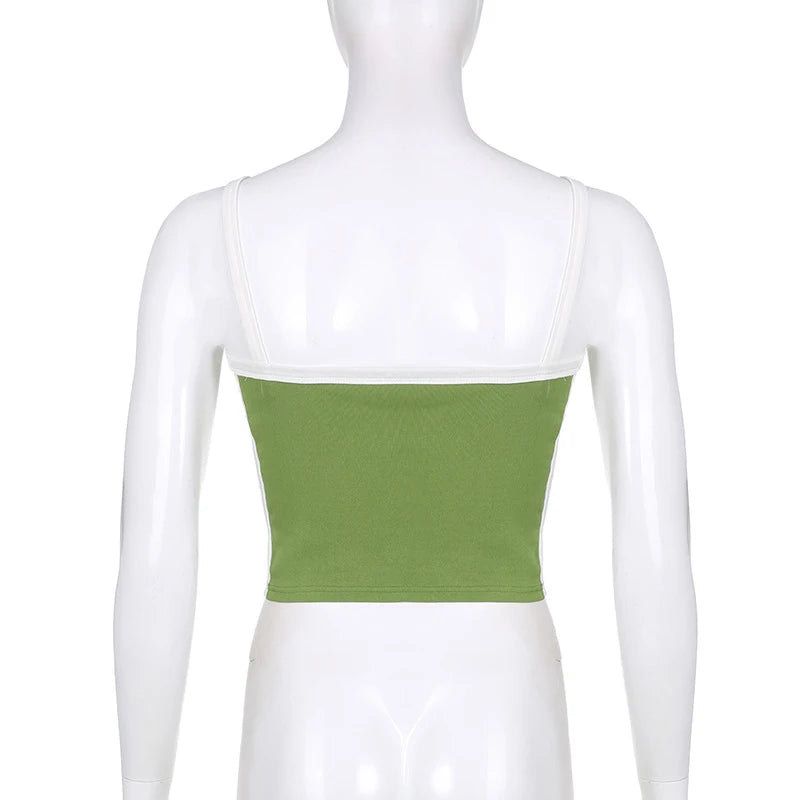 Women's Sleeveless Knitted Crop Tops Green Sexy Basic Patchwork 2023 Summer Casual Cami Backless Y2k Vintage Tank Top