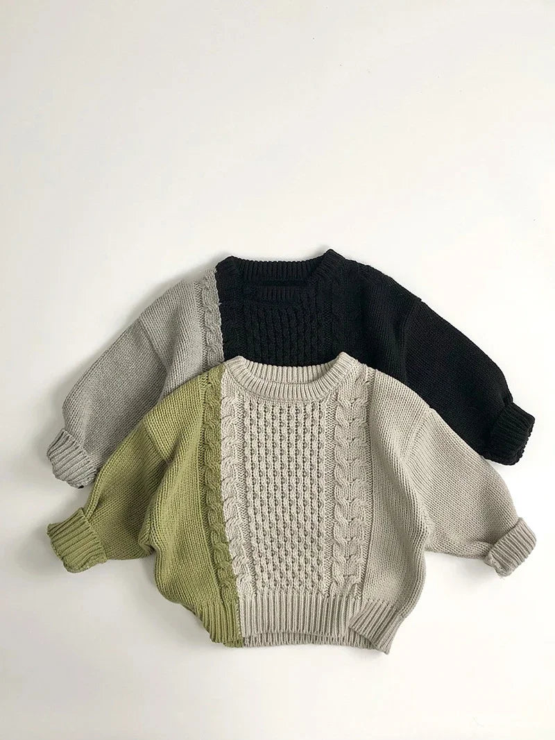 New Autumn Kid's Sweater Boys Trendy Patchwork Sweater Girls Knitted Pullover Children's Loose Knitwear 1-6Y Unisex