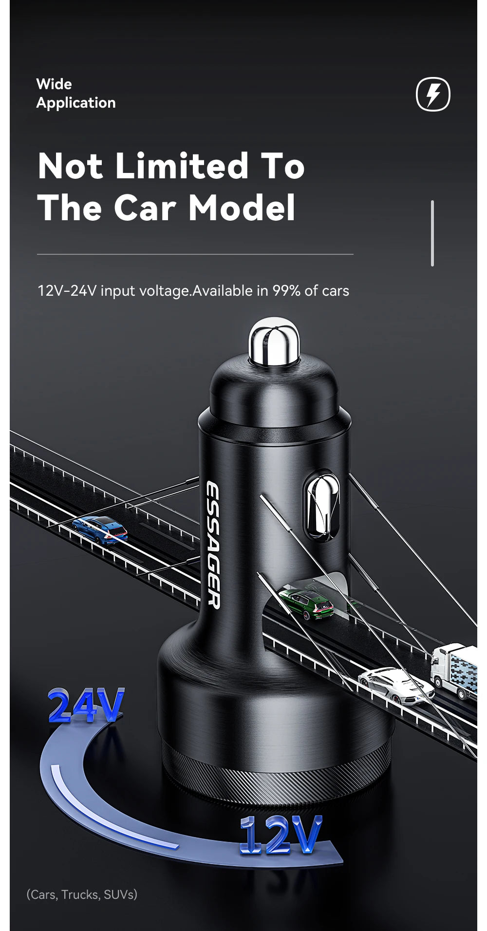 Essager USB C Car Charger 105W Quick Charge PD3.0 QC4.0 3.0 SCP PPS USB Type C Fast Charging For iPhone 15 14 13 Samsung Xiaomi