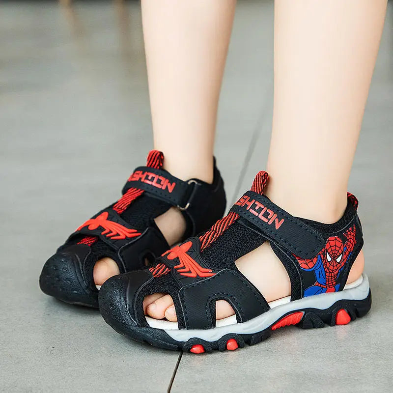 Children Sandals Male Summer Sandals Student Open Peep Toe Cartoon Beach Anti slip Soft Sole Black Blue Shoes Size 26-35