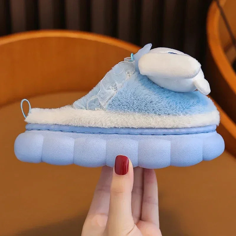Unisex Teen Kid's Winter Warm Cute Cartoon Indoor Mule Soft Non-Slip Fluffy Children's Slippers Home Cotton Shoes For Boys & Girls Size 24-41