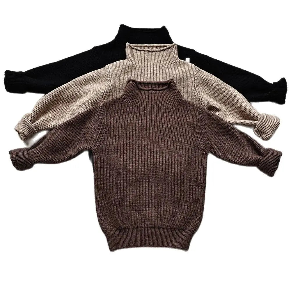 2025 Autumn Winter Comfort Kids Turtleneck Pullover Sweaters Solid Boys Girls Matching Knit Tops Toddler Warm Knitwear Sweaters 1-12Y Unisex