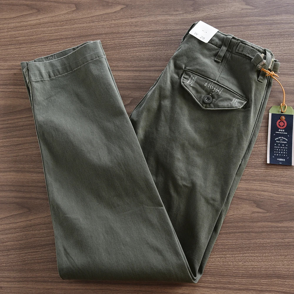 Herfst en winter Nieuwe Amerikaanse retro geweven twill zware cargobroek Heren eenvoudige 97% katoen gewassen casual rechte broek