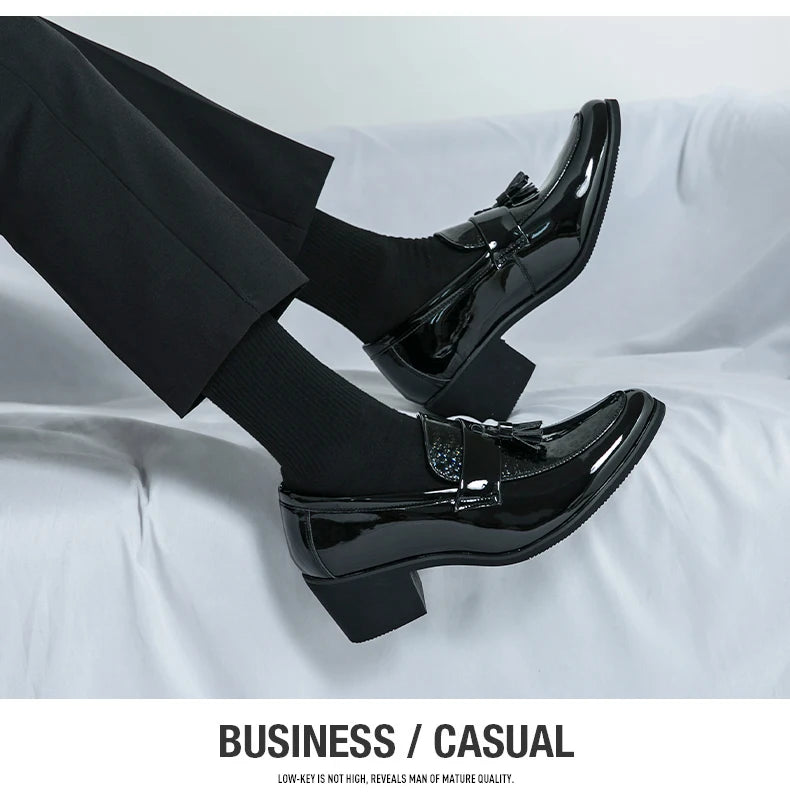 Height Increasing Male Formal Dress Shoes High Heel Men Popular Wedding Oxfords Black Silver Adult Leisure Casual Shoes