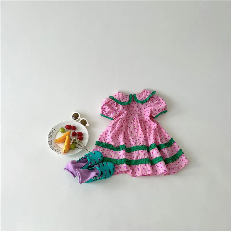Summer Girls Clothing Dot Children Dress Pink Dresses for Kids 1-5Y