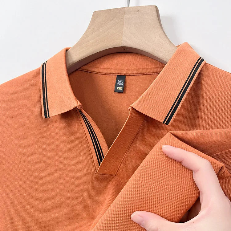 Men's Summer Hot Selling Seagull Collar Short-Sleeved Polo, High-Grade Quality Slim Fit Business Casual Short-Sleeved T-Shirt