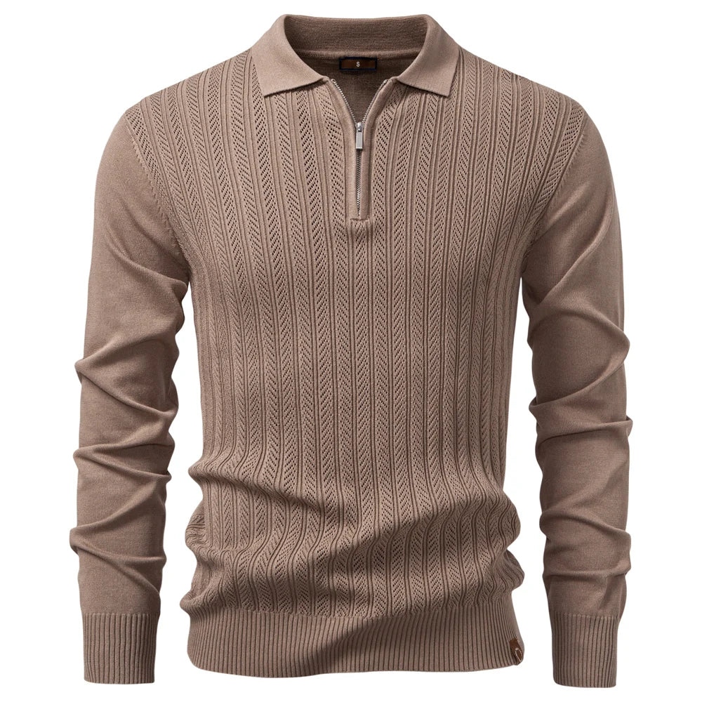 Men's Premium Solid Colour Polo Slim Fit Henley Long Sleeve Luxury Textured Fabric Business Casual Male Polo Shirts