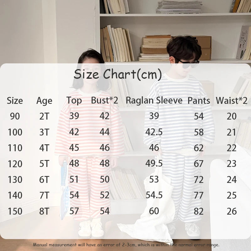 Spring Children's Clothes Boys' Tracksuit Kid's O-Neck Hoodie Set Girls' Korea Striped Letter Printed Sweatshirt 2Pcs Suit 4-6Y Unisex