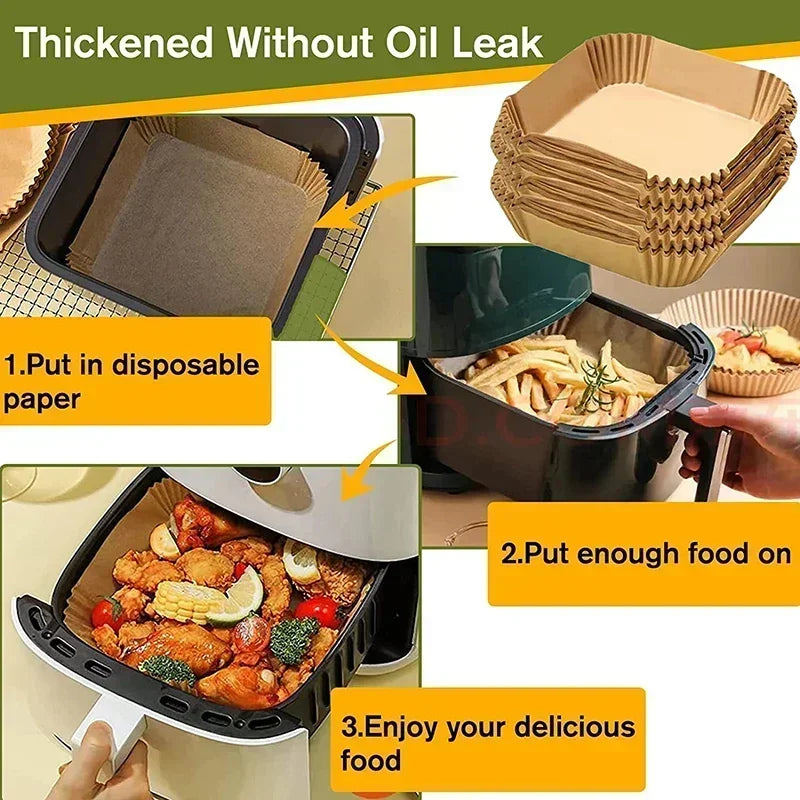 Set van 50 stuks Airfryer-accessoires Wegwerpbare antiaanbakpapieren bakvormpjes Bakovenpapier Aerogrill-bakvormpjes