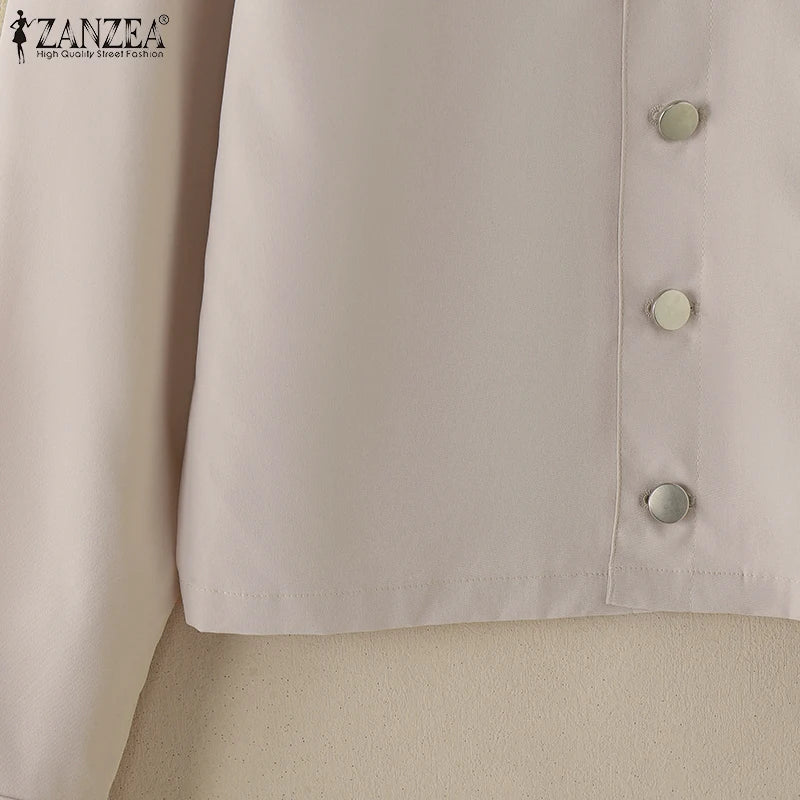 Women Daily Outerwear Long Sleeve Work Wear Casual Solid Colour Coats Button Up 2025 Spring Turn-down Collar Thin Jackets
