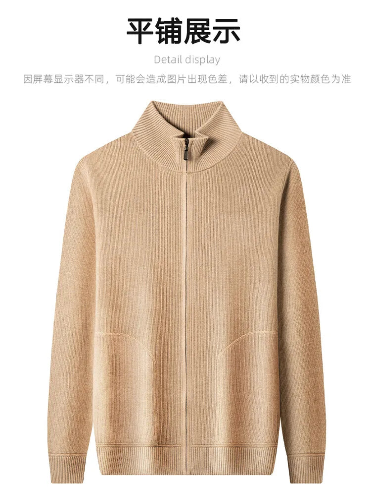Men's Solid Colour Autumn Long-Sleeved Stretch Warm Cardigan, Daily Jacket Sizes M-4XL