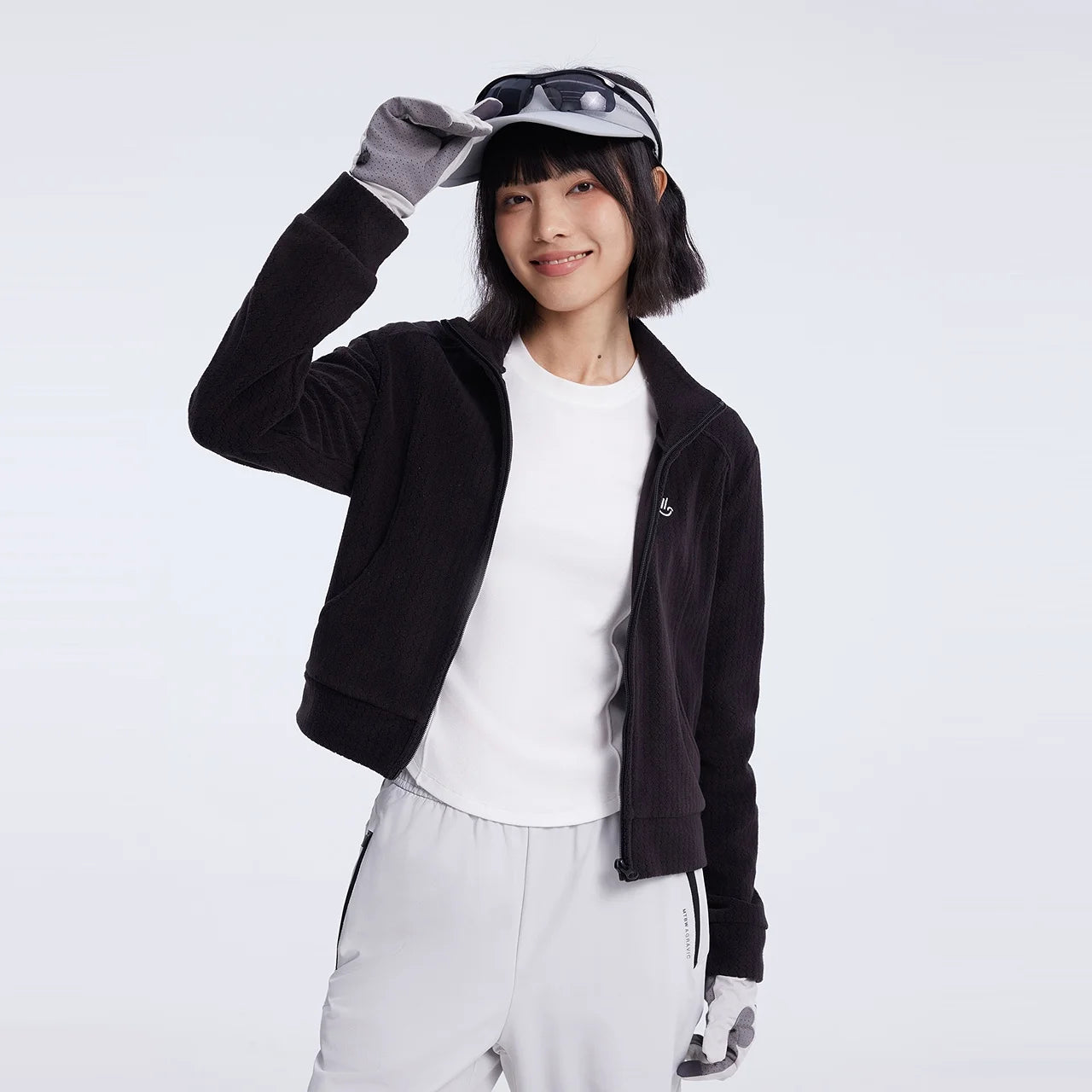 Women's Stand Collar Thermal Polar Fleece Jacket, Integrated Seam Pocket, Silver-Thread Embroidery Short Coats For Ladies