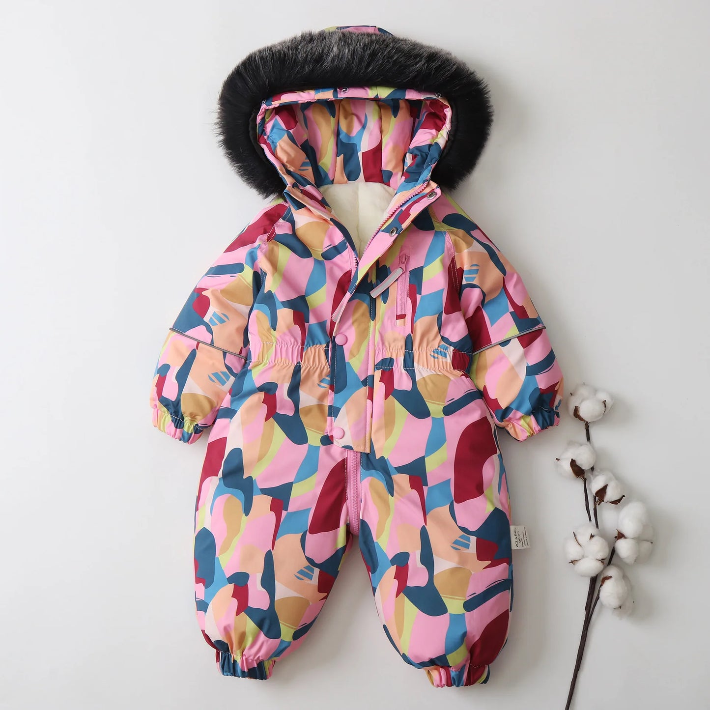 Unisex Children's Winter Warm Ski Suit Polar Fleece Lining Jumpsuit Waterproof Overalls Kid's Hooded Sportswear 1-5Y