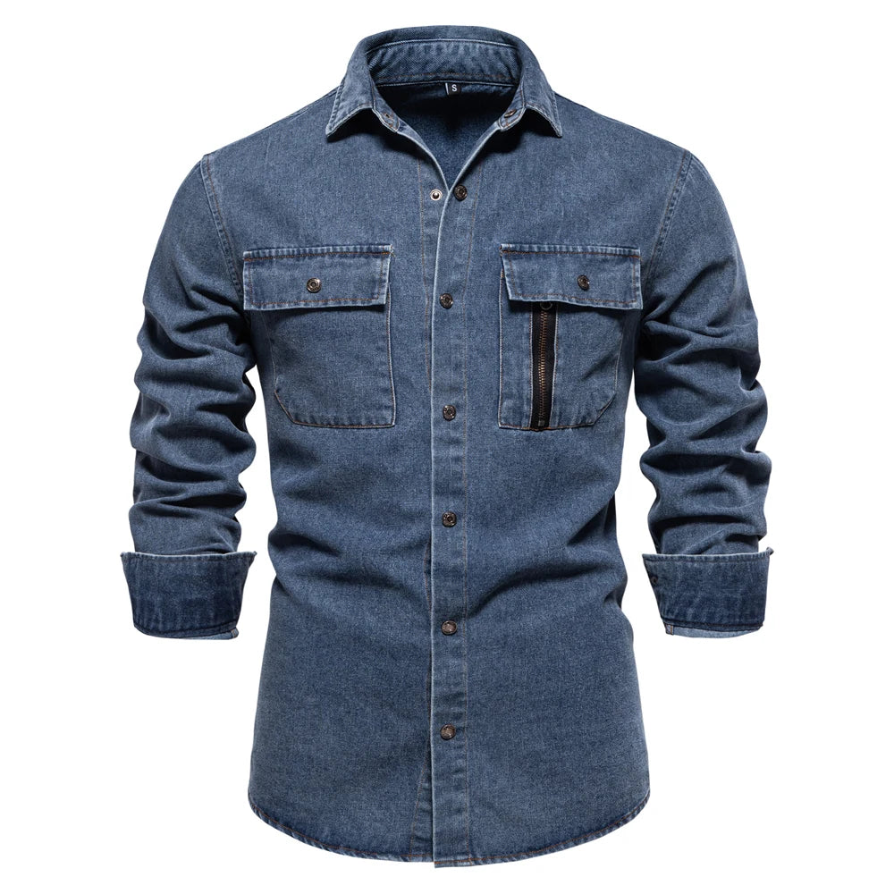 Men's 100% Cotton Denim Shirts Autumn Thickened High Quality Solid Colour Shirt With Button Casual Jeans Shirt For Men
