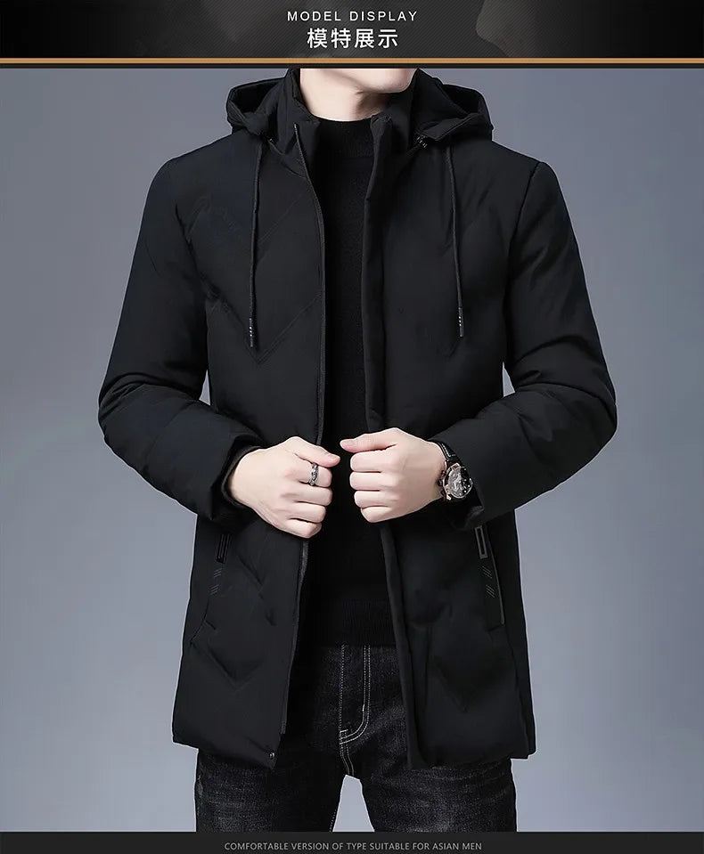 Men's Top Grade Designer Brand Parka Jacket, Thick Casual Fashion Windbreaker, Hooded Quilted Bubble Male Long Coats
