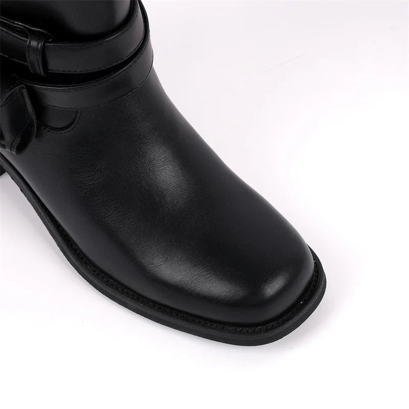 Women Round Toe Knee High Boots Low Heel Fashion Pull on Wide Calf Boots