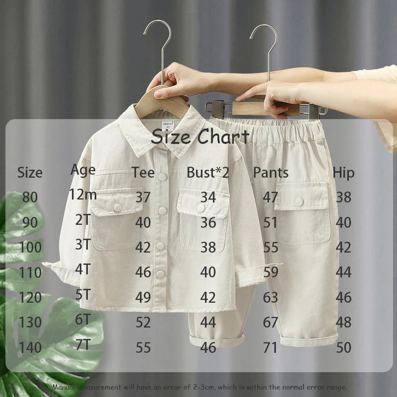Spring Kids Clothes 2PCS Set Children Solid Colour Thin Style Coat + Pants Boys Girls Outwear 12M-7T Unisex