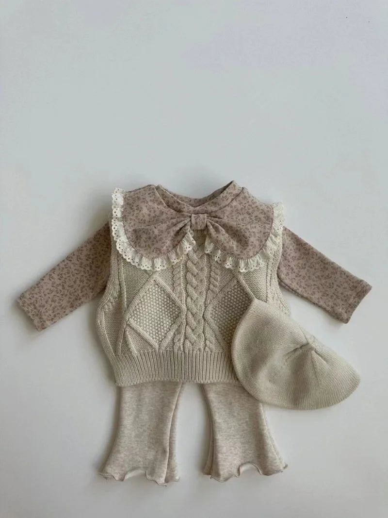 Herfst Baby Kant Bottoming Shirt Peuter Schattig Bloem Strik Kraag Basis Shirt Baby Dunne Lange Mouwen Meisjes Tops 1-3Y Meisjes