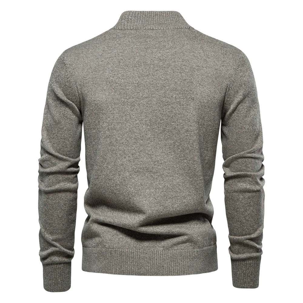 Men's Knitted Stand Mock Neck Cotton Cardigan Casual Social Autumn Button-Up Sweater Jacket for Men