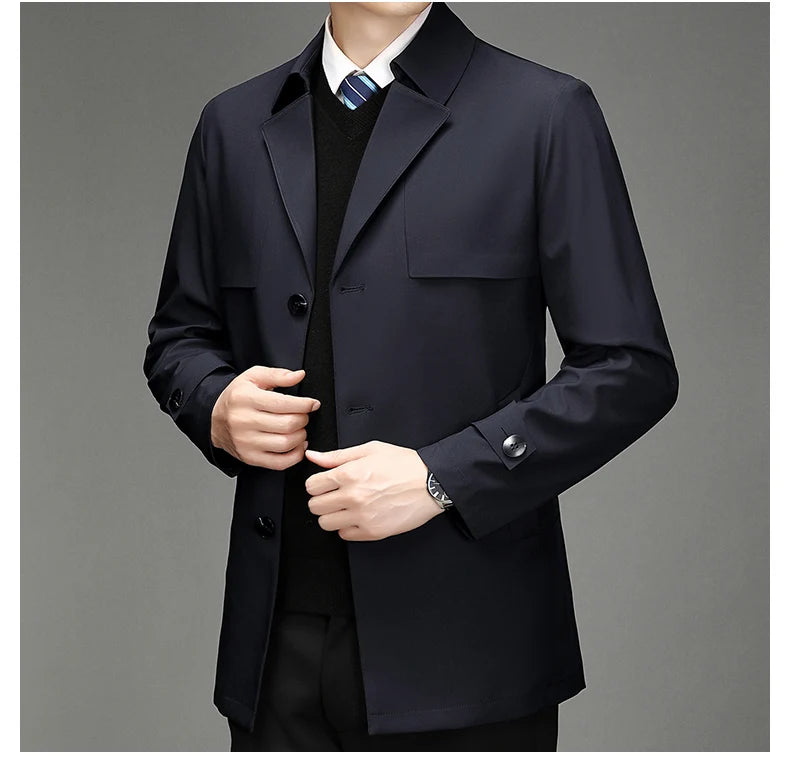 Men's Autumn & Winter Jacket, Clothing Trench Coat, Lapel Single Breasted Straight Business Casual, Male Youth Popular Style