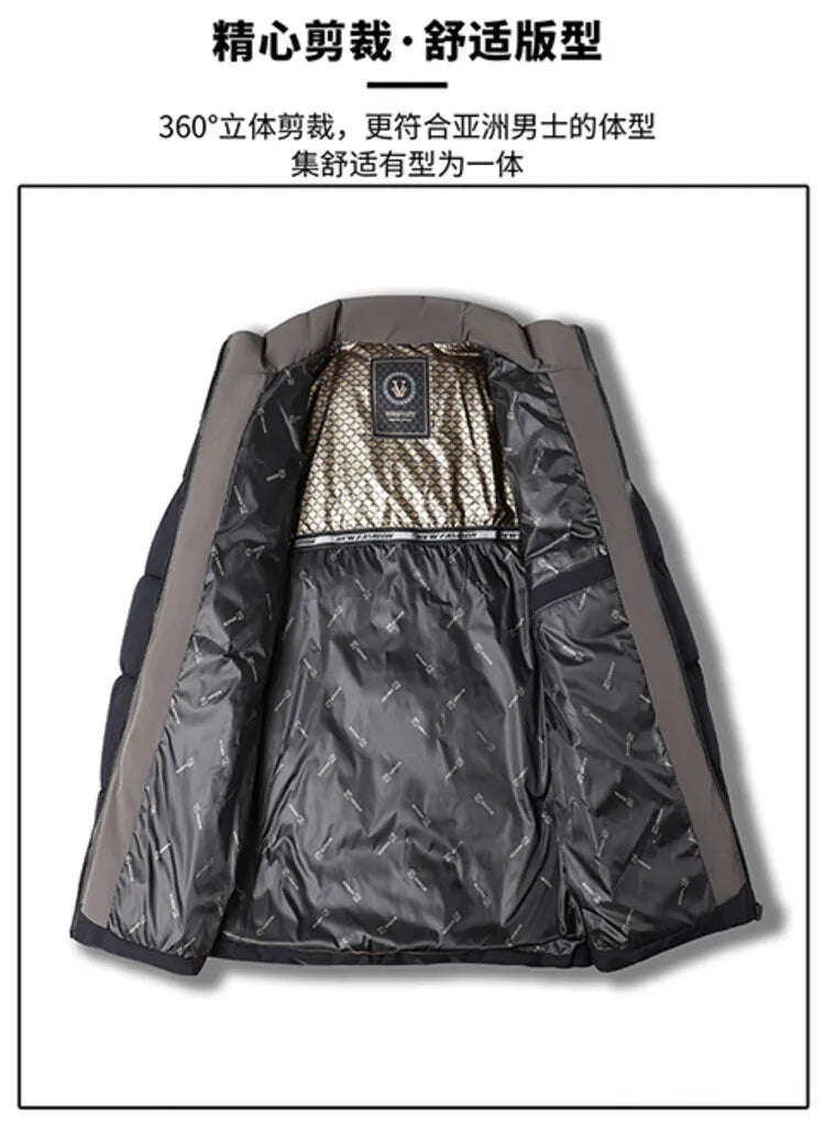 Men's High-Quality Solid Colour Business Casual Thickened Warm Cotton Jacket With Standing Collar Suitable For Male Daily Commute
