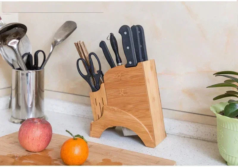 Wood Kitchen Knife Holder Bamboo Scissors Chopsticks Gadget Storage Shelf Rack Knife Block Stand Organizer Accessories