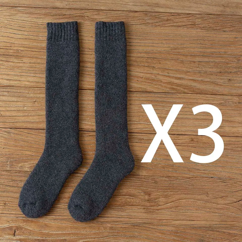 Winter Dames Merino Wol Hoge Knie Lange Sokken Dikke Warme Harajuku Retro Compressie Vrouwelijke Kasjmier Kousen