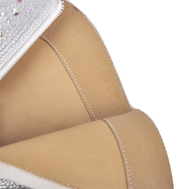 Women Rhinestone Pointed Toe Ankle Boots Silver Glitter Bling Shiny Pretty Gorgeous Dress Cowgirl Boots