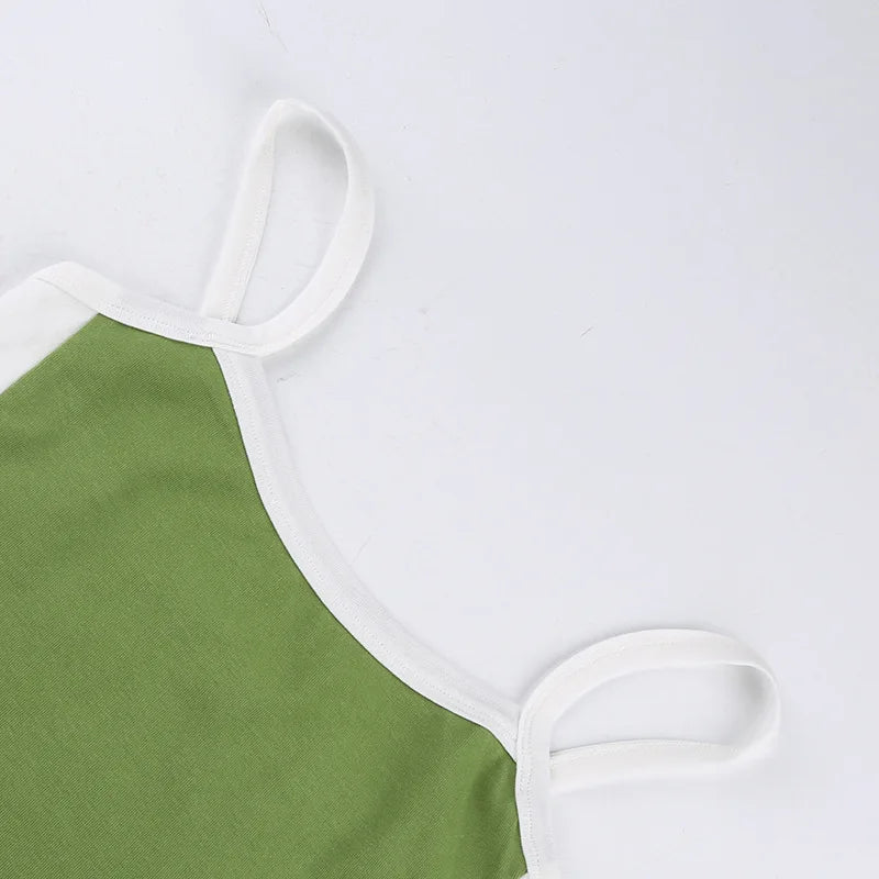 Women's Sleeveless Knitted Crop Tops Green Sexy Basic Patchwork 2023 Summer Casual Cami Backless Y2k Vintage Tank Top