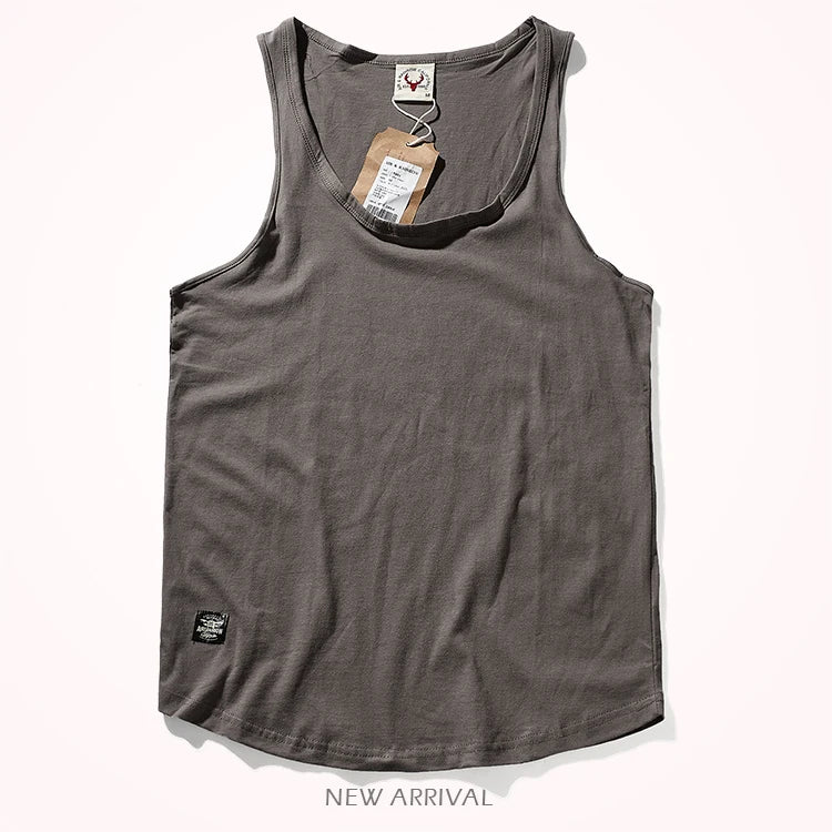 2023 Zomer Nieuw Amerikaans Retro Mouwloos O-hals Effen T-shirt Herenmode 100% Katoen Gewassen Oude Casual Sport Vest Tops