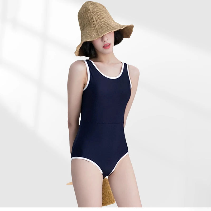 Women's Simple Solid One-Piece Swimsuit Sport Racing Style Body Shaping Beach Bathing Suit Sexy Backless Slimming Swimwear