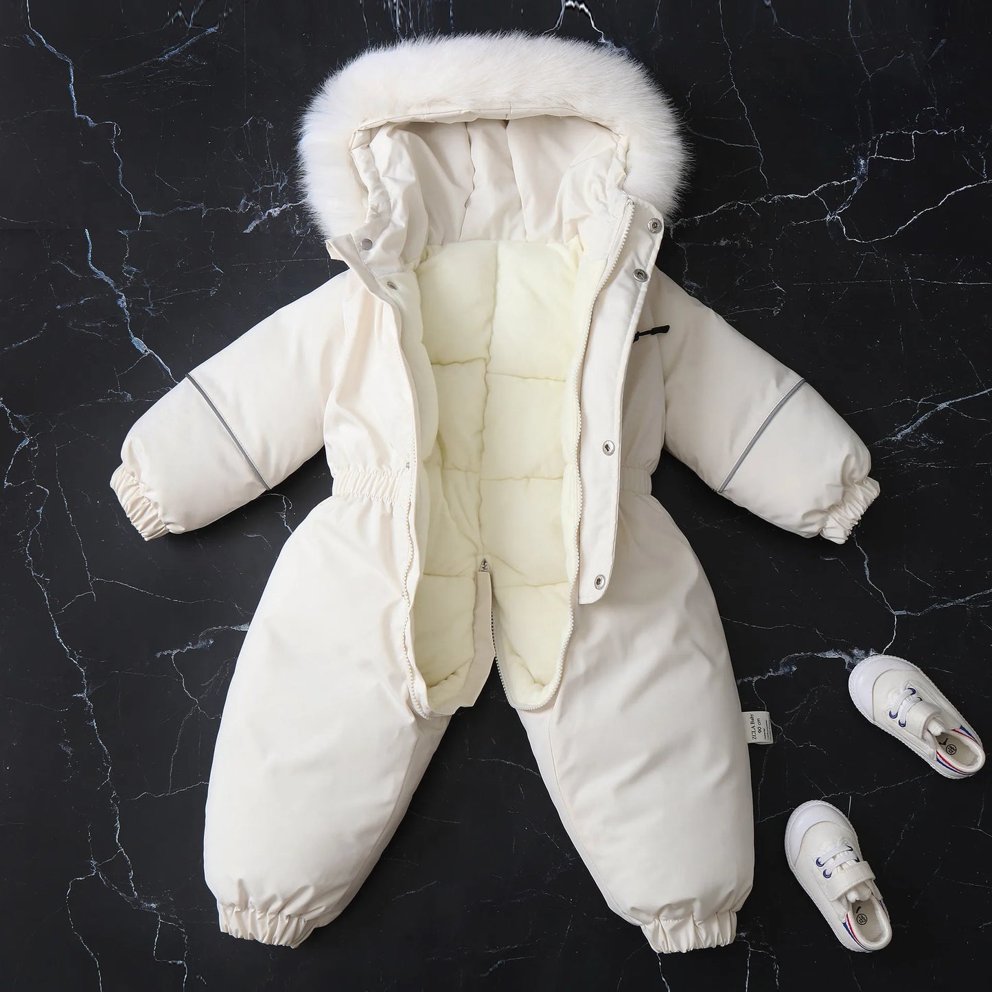 Unisex Children's Winter Warm Ski Suit Polar Fleece Lining Jumpsuit Waterproof Overalls Kid's Hooded Sportswear 1-5Y