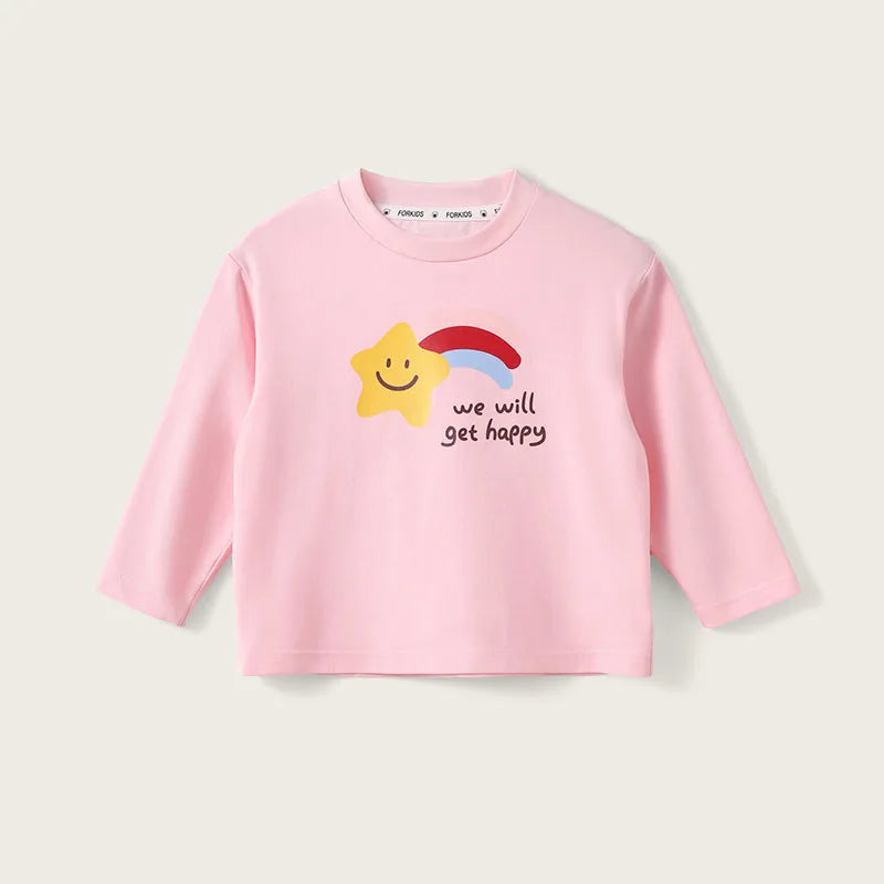 New Spring Girls Boys Cute T-shirt Kids Cartoon Letter Star Flower Undershirts Children Thin Style Bottoming Shirt 7T Unisex